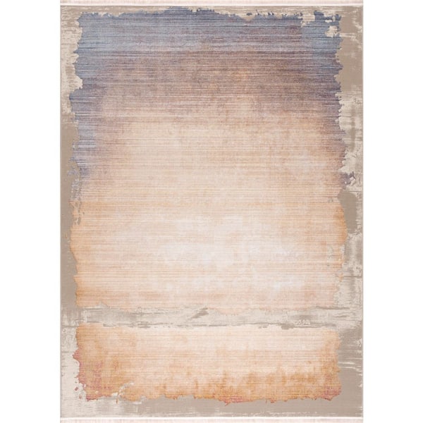 Amalfi 2' x 2' (Exact Size: 2'3" x 2') Abstract Indoor Doormat Rug, Beige Blue, Sunrise