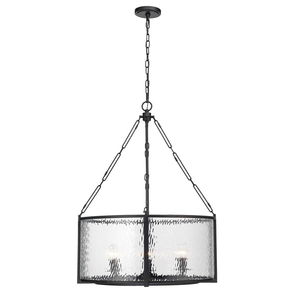 Barrington 6-Light Matte Black Pendant-Light with Glass Shade