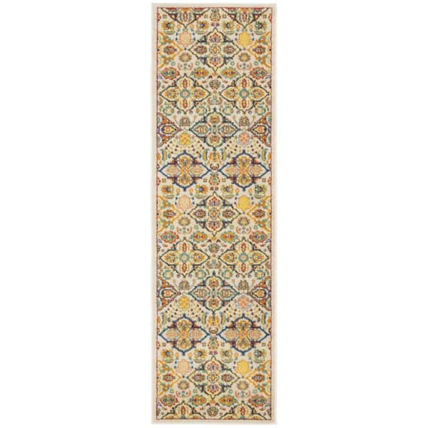 2 ft. x 12 ft. White Floral Washable Area Rug Runner Rug