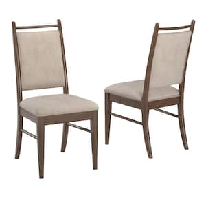 Walnut Wood Finish Beige Fabric Dining Chair (Set of 2)