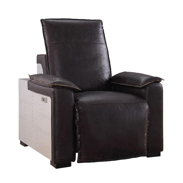 Acme Furniture Nernoss Dark Brown and Aluminum Top Grain Leather Power Motion Recliner