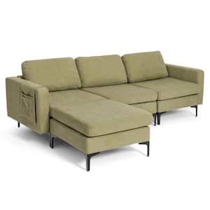 94.5 in. Width Modular Lint Fabric L-Shaped Sectional Sofa with Reversible Chaise and 2-USB Ports Green