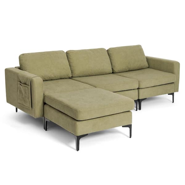 Costway 94.5 in. Width Modular Lint Fabric L-Shaped Sectional Sofa with Reversible Chaise and 2-USB Ports Green