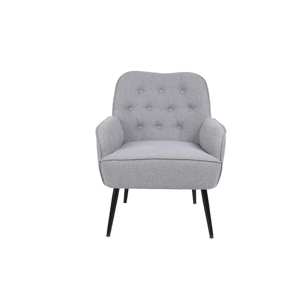 Unbranded Mid Century Modern Button Light Grey Upholstery Accent Arm Chair Set of 1