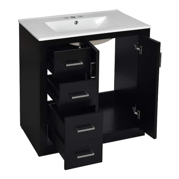 30 in. W x 18.3 in. D x 34 in. H Single Sink Freestanding Black Modern Beauty Bath Vanity with Ceramic Top