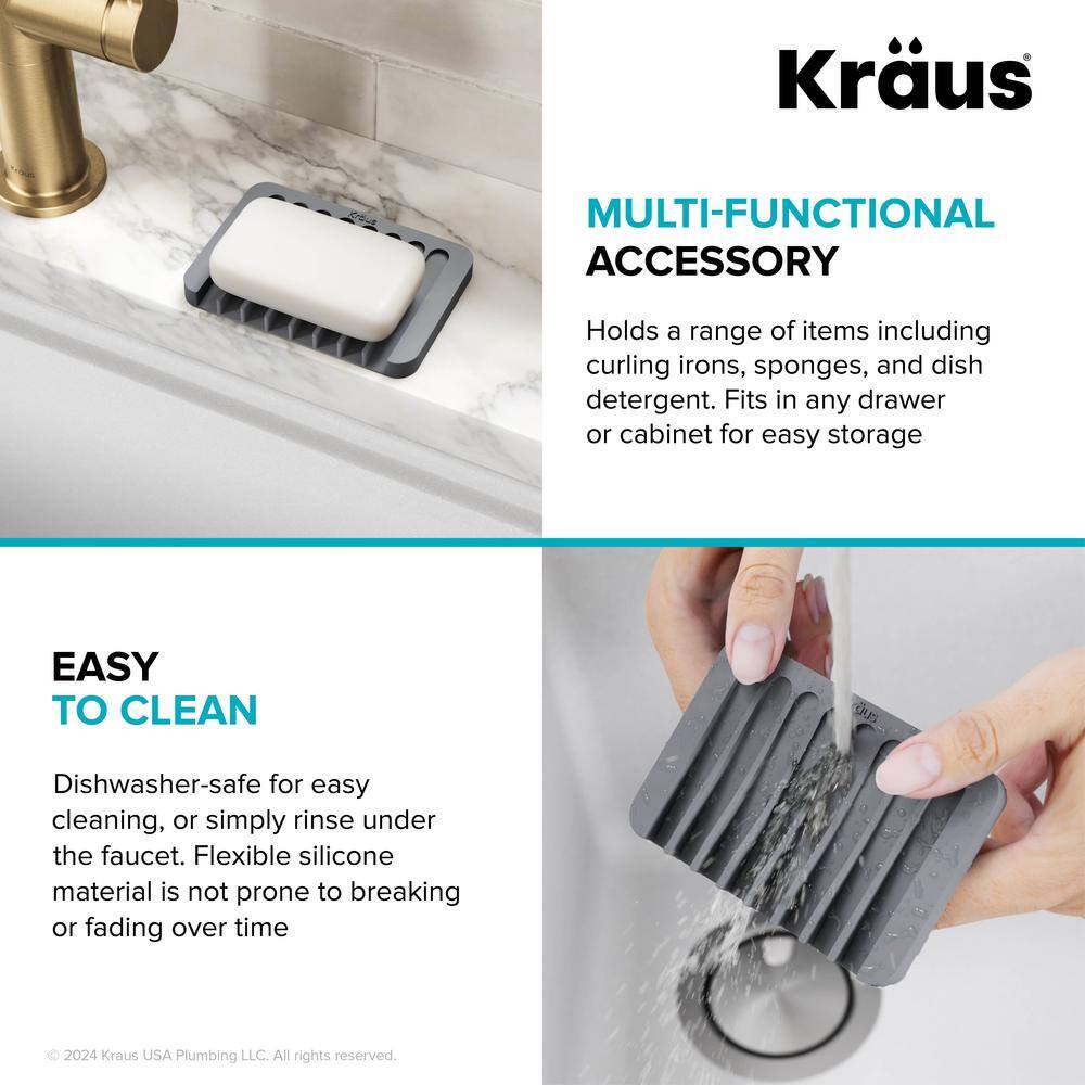 Dark Grey Rectangular Silicone Soap Dish and Sponge Holder