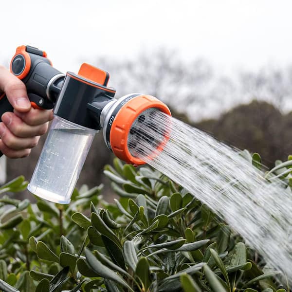 OGETFUUR 8-Pattern Multifunction Heavy-Duty High Pressure Metal Garden Hose Nozzle with Soap Dispenser