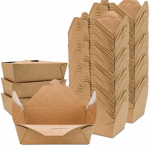 71 oz Kraft Paper Fold To Go Containers Pack of 200 Large-Capacity Leak and Grease Proof Take Out Boxes