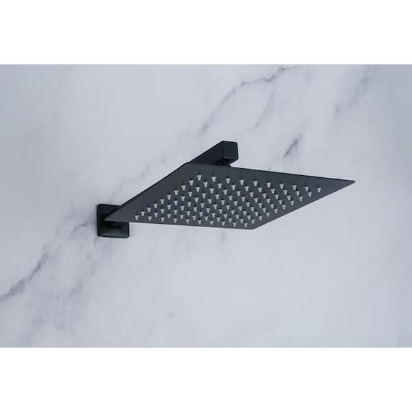 1-Spray Pattern with 2.5 GPM 10 in. Square Wall Mount Rain Fixed Shower Head in Matte Black