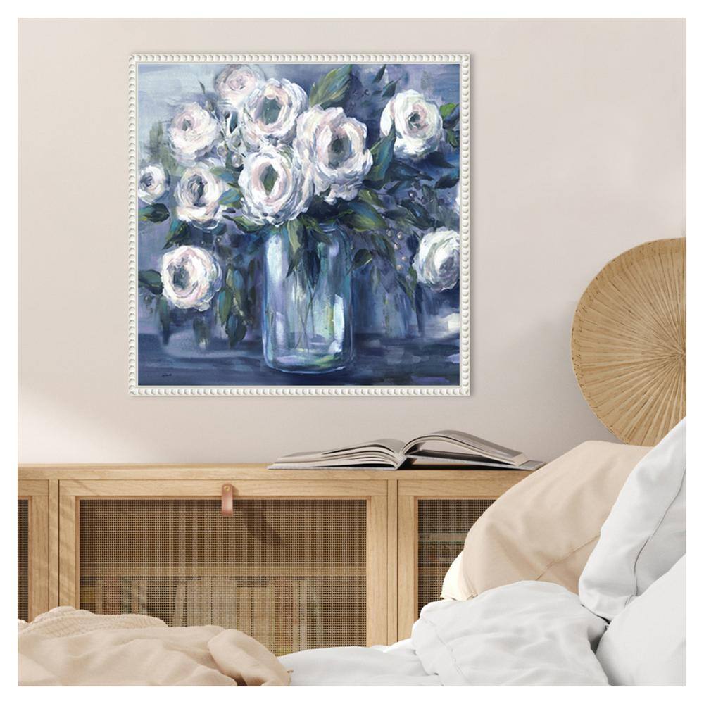Indigo and White Floral Canvas Print with Sylvie White Frame