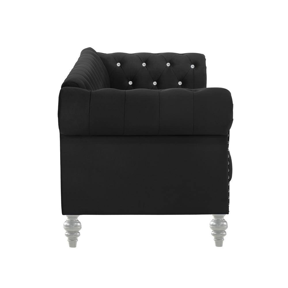 Emma Black Velvet Crystal Button Tufted Accent Chair