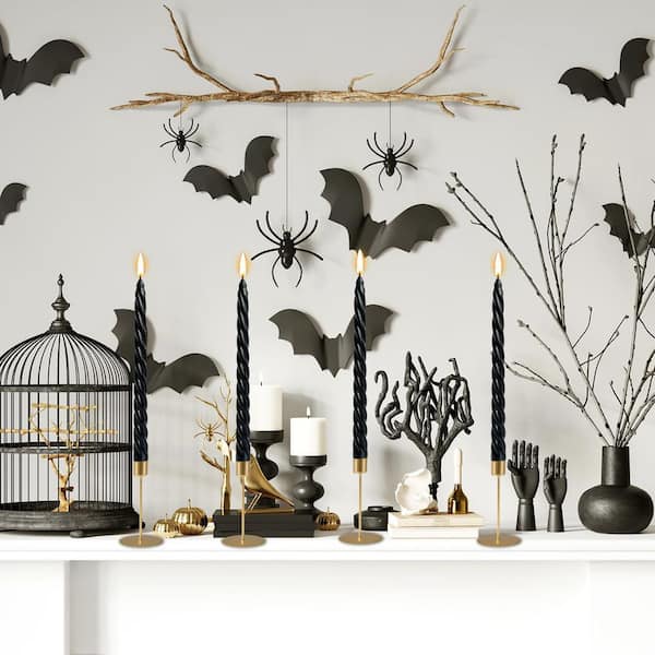 12 Pack 10 in. Black Twisted Spiral Taper Candles: Unscented, Dripless For Halloween, Memorial Prayer and Wiccan Rituals