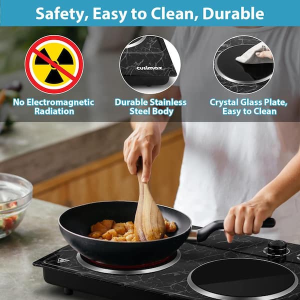 2 Burner 7.1 in. Black Electric Hot Plate with Durable Stainless Steel Housing