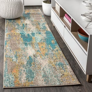 Contemporary POP Modern Abstract Vintage Waterfall Dark Blue/Multi 2 ft. 3 in. x 8 ft. Runner Rug