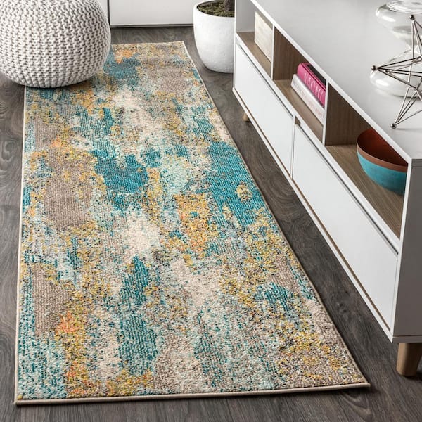 JONATHAN Y Contemporary POP Modern Abstract Vintage Waterfall Dark Blue/Multi 2 ft. 3 in. x 8 ft. Runner Rug