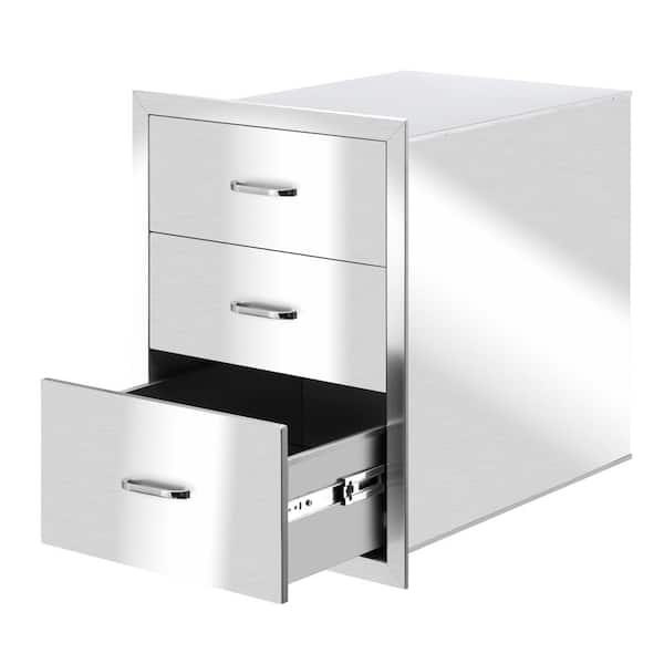 Karl home 17.95 in. Stainless Steel 3 Built-In Drawer Grill Access Drawer Unit