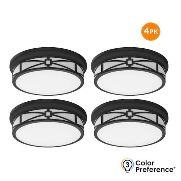 4-Pack ASTORIA 15 in. LED Flush Mount Ceiling Light, 1800LM, 30W, Selectable 3000K 4000K 5000K, Black Deco Trim, Round