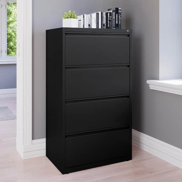 Hirsh 30 in. W 4-Drawer Black Metal Lateral File Cabinet for Home and Office, Holds Letter, Legal and A4 Hanging Folders