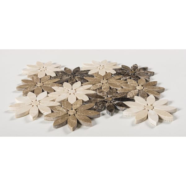 Fresh Fragrass Brown/Tan 5 in. x 6.5 in. Floral Pattern Matte Natural Stone Mosaic Tile Sample