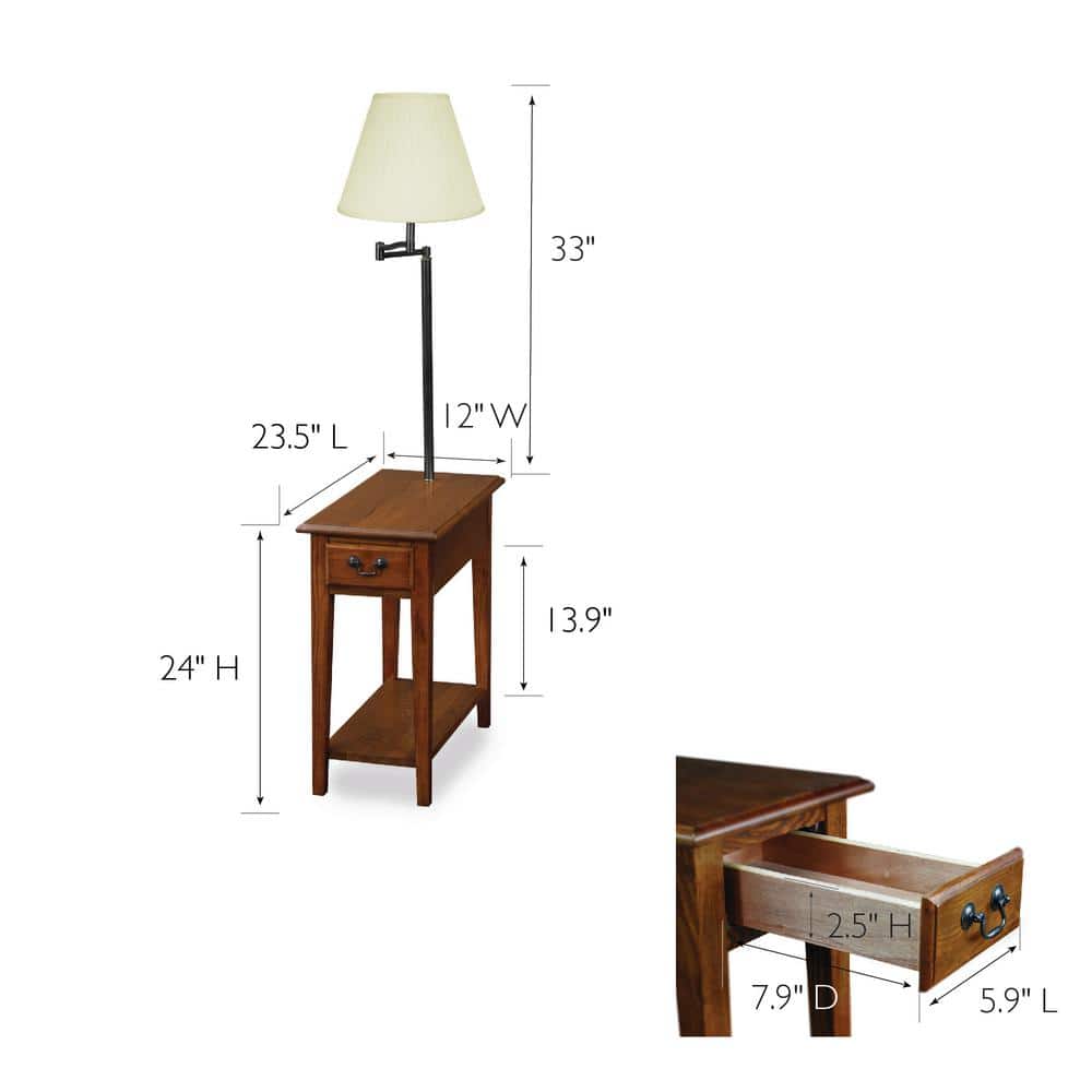 Medium Oak Rectangular Lamp Table with Storage Drawer