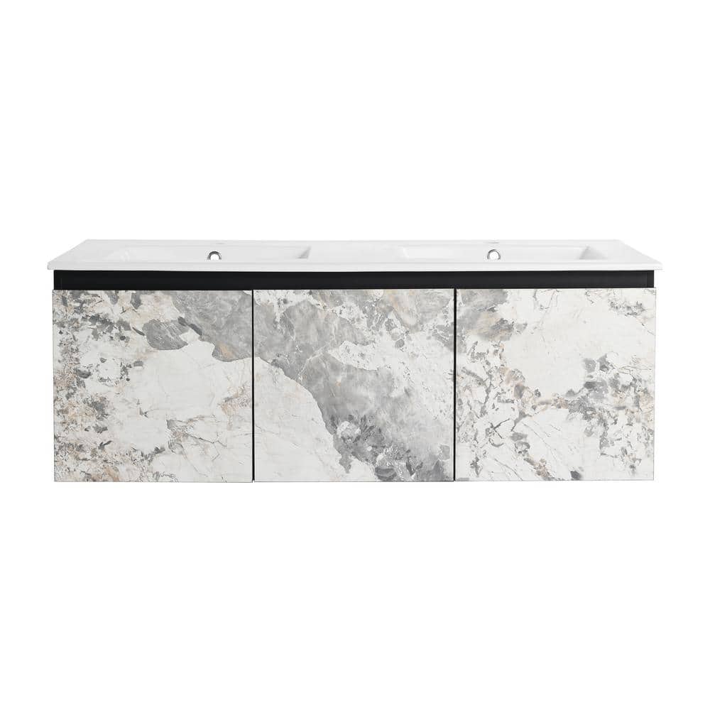 48 in. W x 18 in. D x 17 in. H Wall Mounted Bath Vanity in Black with White