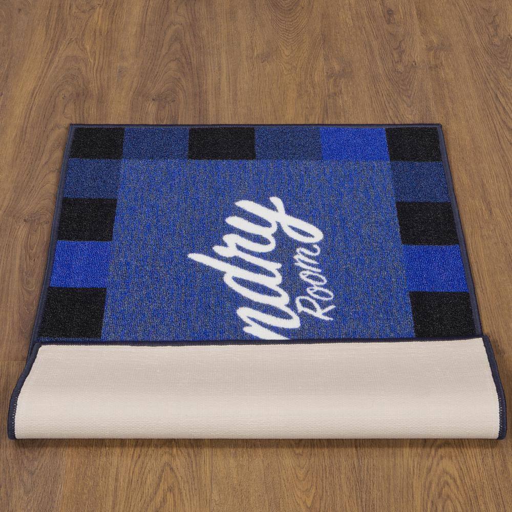 Blue Rectangular Non-Slip Rubberback Laundry Room Rug