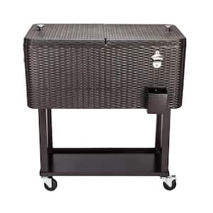80 qt. Rolling Outdoor Patio Cooler Cart On Wheels Portable Ice Chest with Shelf
