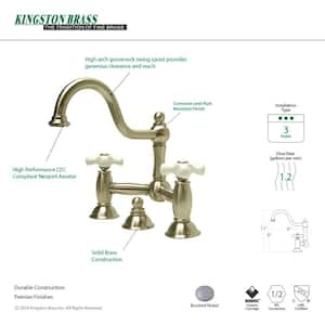 Restoration Bridge 8-in. Widespread 2-Handle Bathroom Faucet in Brushed Nickel