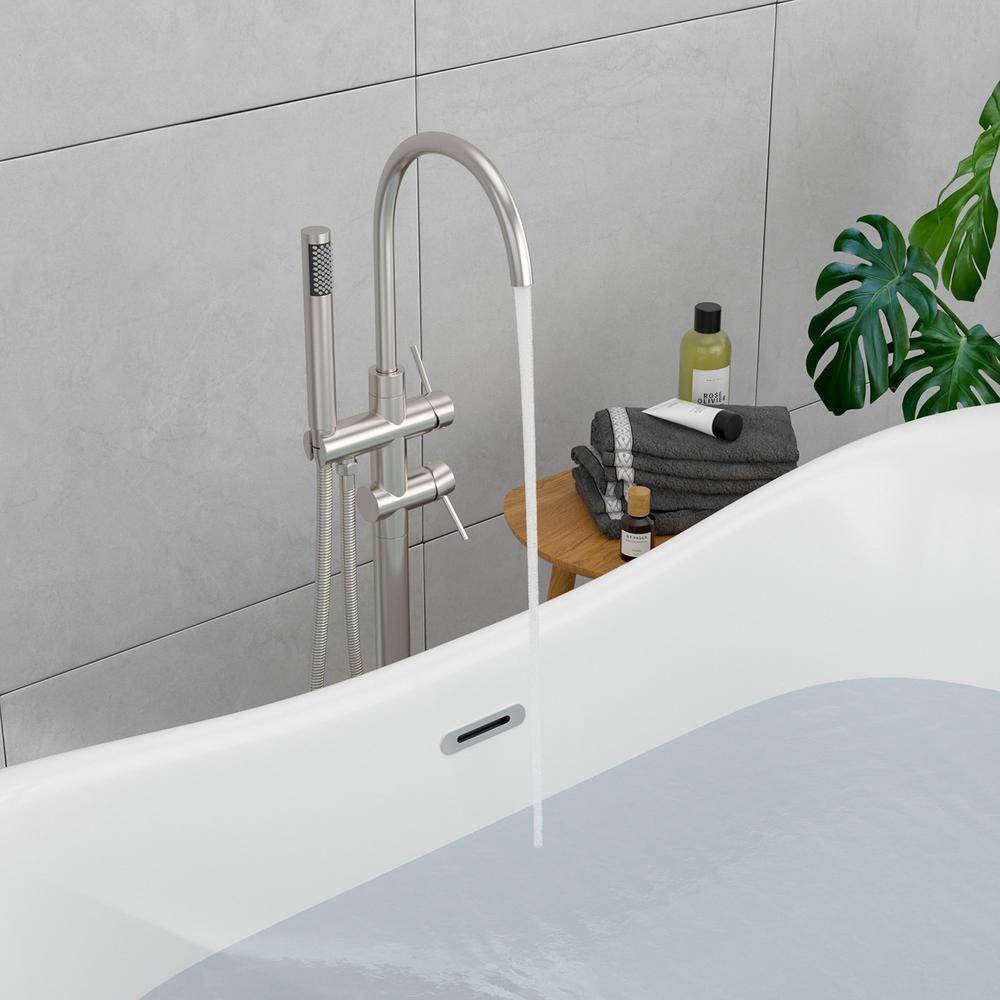 Brushed Nickel Freestanding Tub Filler with Hand Shower
