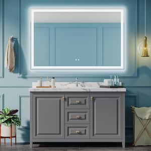 55 in. W x 36 in. H Rectangular Frameless Wall Mount Bathroom Vanity Mirror with Front and Backlit Lighted Anti Fog
