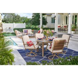 Geneva 5-Piece Wicker Outdoor Dining Set with CushionGuard Almond Tan Cushions with Furniture Cover