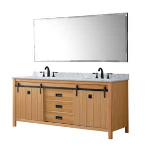 Da Vinci 71 in. W x 25 in. Dx 32 in. H Double Bath Vanity in Oak with White Carrara Marble Top and Mirror