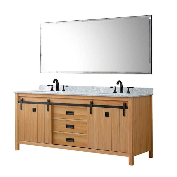 Direct vanity sink Da Vinci 71 in. W x 25 in. Dx 32 in. H Double Bath Vanity in Oak with White Carrara Marble Top and Mirror