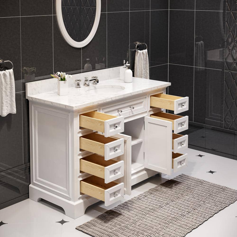 White Marble Top 48'' Single Bathroom Vanity with Ceramic Sink