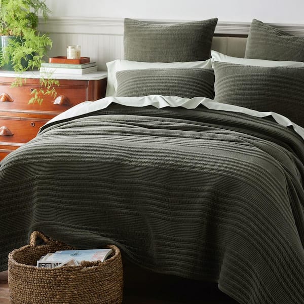 The Company Store Legends Luxury Line Stitch Velvet Olive King