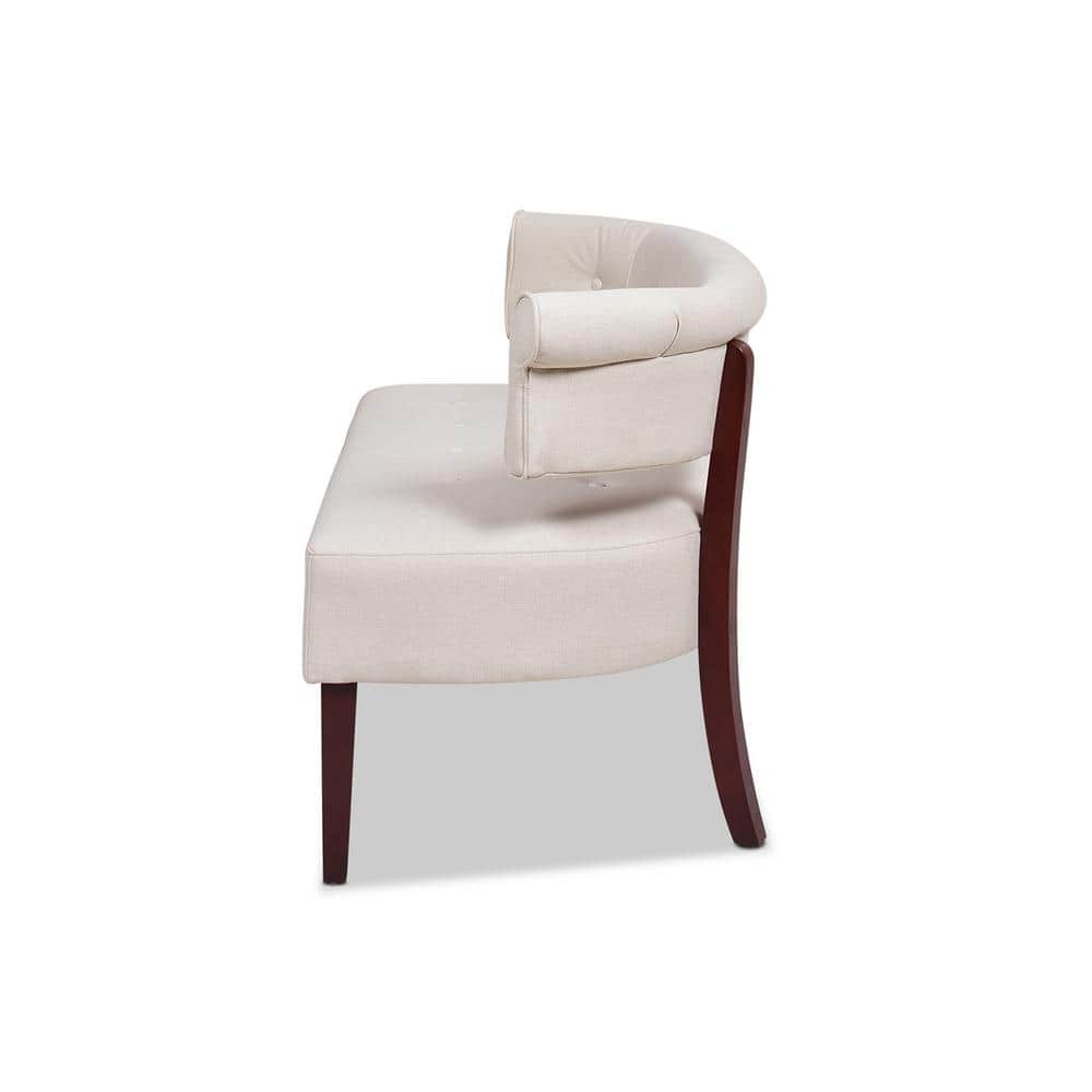 Jared Cream Tufted Pine Wood Roll Arm Settee Bench