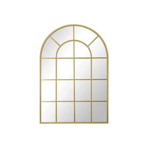 Gold 24 in. W x 36 in. H Arched Windowpane Aluminum Alloy Framed Mirror Wall Mirror
