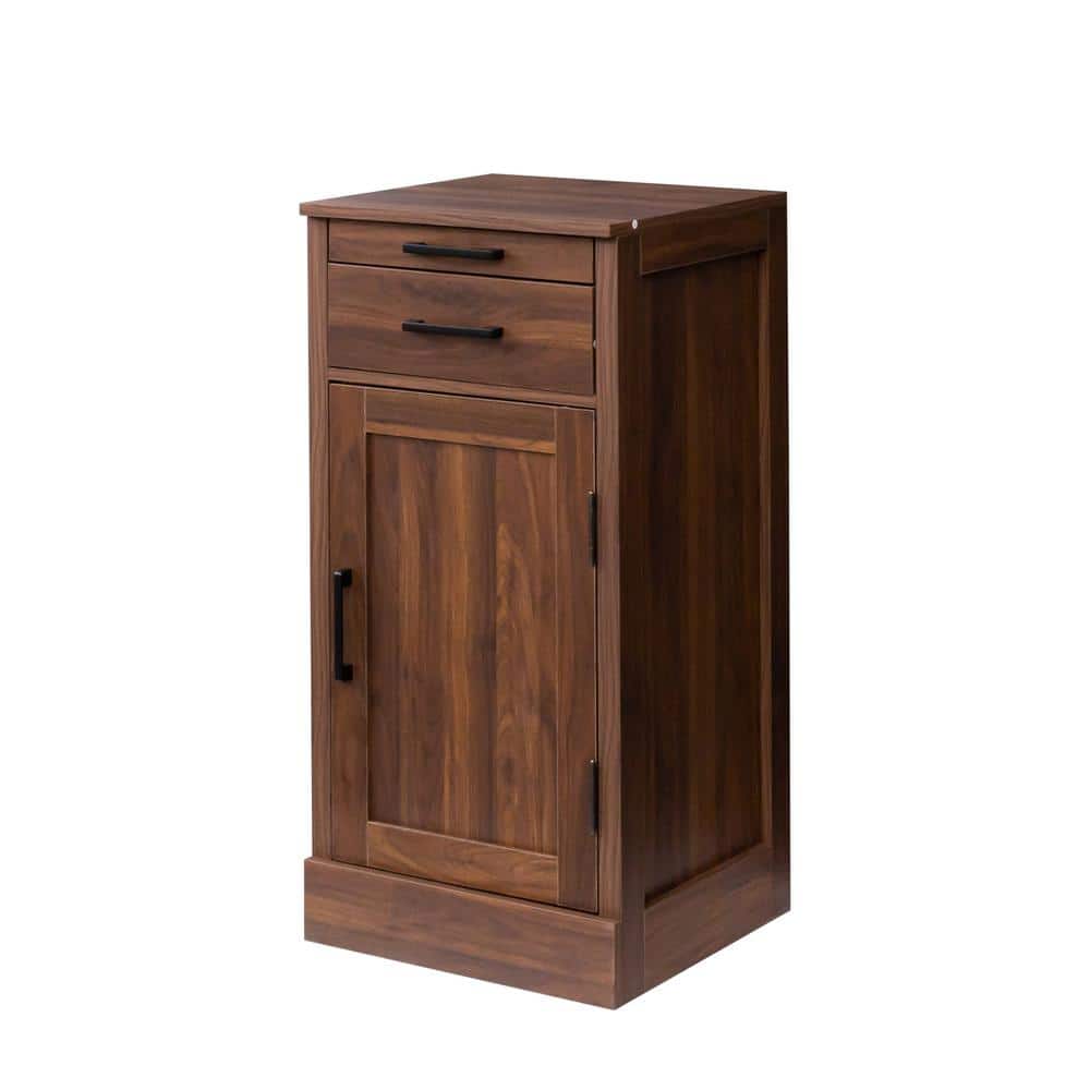 Brown Freestanding Wooden Wine Bar Cabinet Buffet with Sliding Hutch and 1-Drawer for Kitchen, Dining Room, Entryway