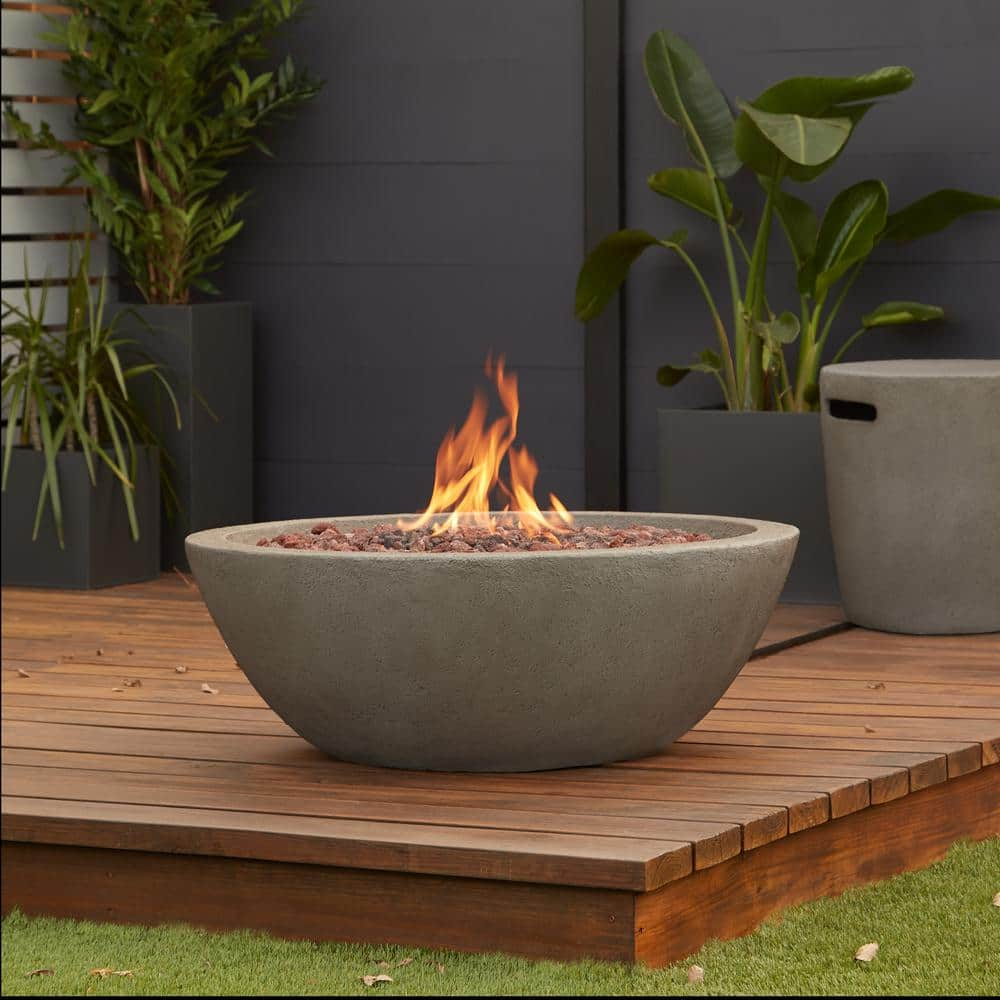 Real Flame Riverside 36 in. MGO Glacier Gray Fire Pit with Natural Gas ...