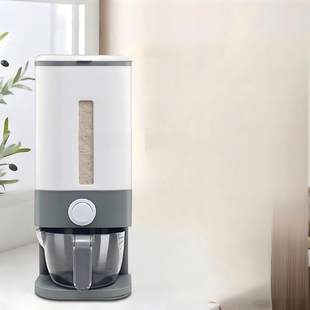 1 Piece Large Cereal Dry Food Storage Containers with Measuring Cup for Kitchen Pantry Organization, Grey