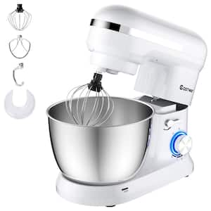 OVENTE Electric Stand Mixer 3.5 qt., 5 Speed Control, 250-Watt with 2 Blender  Attachment Egg Beater Whisk and Dough Hook White SM680W - The Home Depot