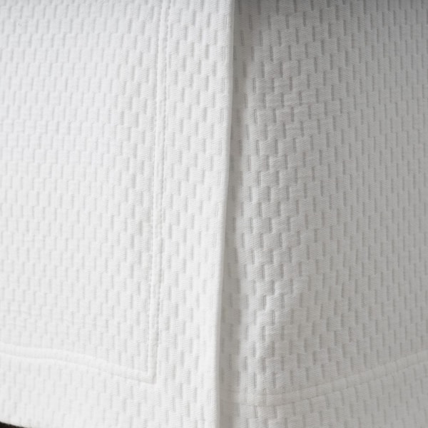 Company Cotton 14 in. Textured Grid Weave White Queen Bed Skirt