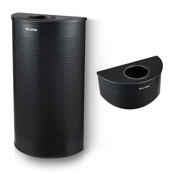 12 Gal. Black Perforated Steel Half-Round Open Top Commercial Slim Trash Can with Lid (2-Pack)