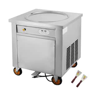 Commercial Ice Roll Maker 1800 Watt 19.7 in. Silver Round Pan Stainless Steel Stir-Fried Yogurt Cream Machine for Bars