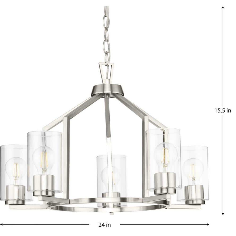 Brushed Nickel 5-Light Geometric Chandelier with Clear Glass Shades