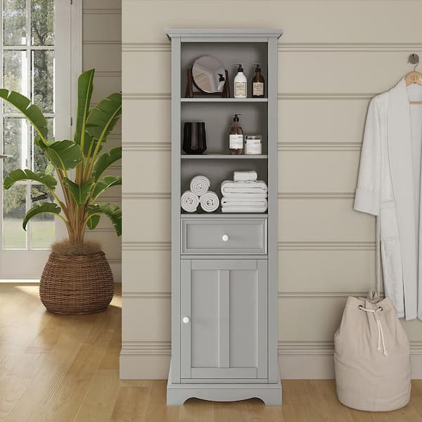 Fremont 20 in. W x 14 in. D x 65 in. H Gray Freestanding Linen Cabinet