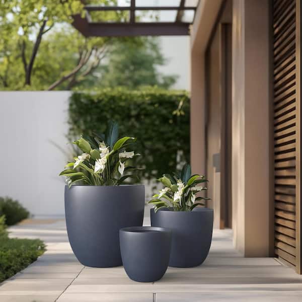 Sapcrete 10in.,14in.,18in. Dia Granite Gray Extra Large Tall Round Concrete Plant Pot/Planter for Indoor and Outdoor(Set of 3)