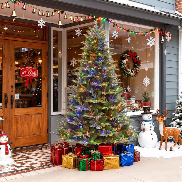 7.5 ft. Feel Real Downswept Douglas Fir Hinged Artificial Christmas Tree with RGB LED Lights