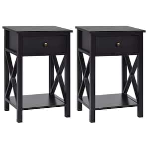 Brown Shelf Drawer Nightstand Sofa Side End Table X-Design 24 in. H x 16 in. W x 12 in. D (Set of 2)