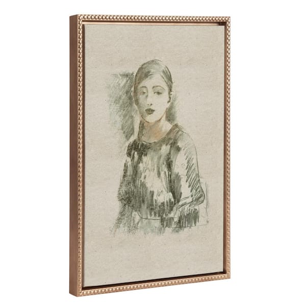 Kate and Laurel Modern Female Portrait Sketch Framed Canvas Wall Art 1-Piece Gold Framed Canvas Art Print, 18 in. x 24 in .